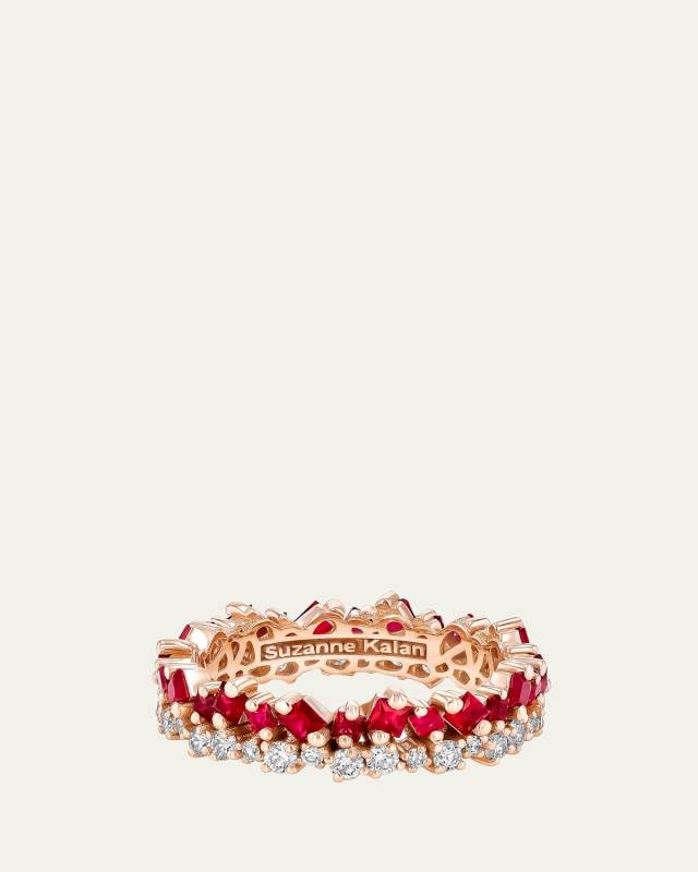 Princess Short Stack Ruby and Diamond Eternity Ring, Size